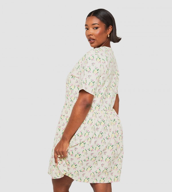 Curve Ditsy Drop Waist Smock Dress