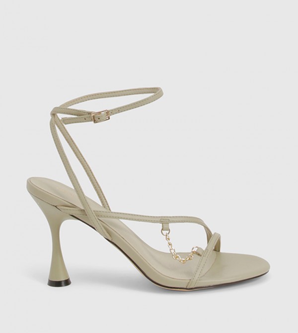 Chain Detail Flared Heel Sandals