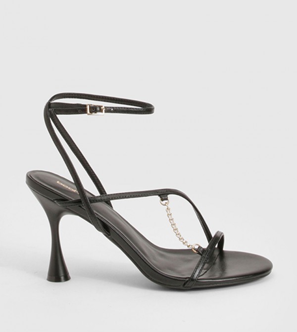 Chain Detail Flared Heel Sandals
