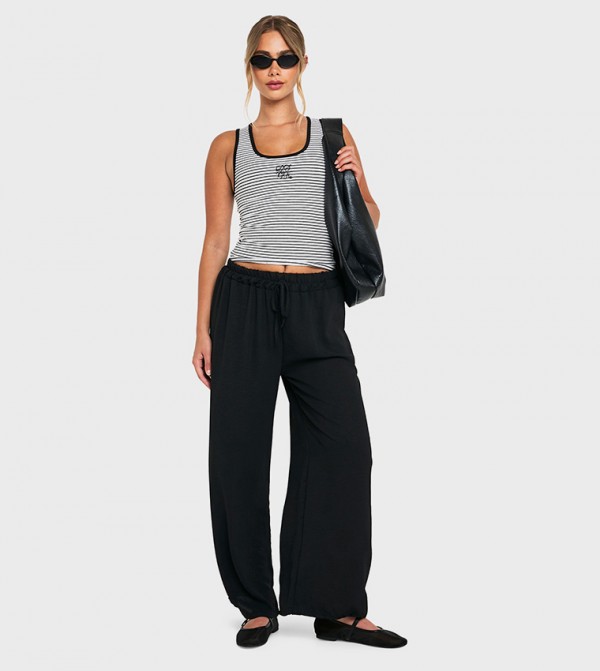 Woven Tie Waist Wide Leg Trousers