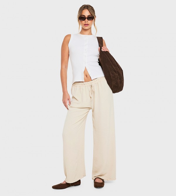 Woven Tie Waist Wide Leg Trousers