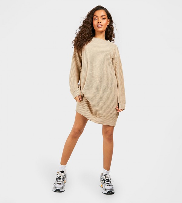 فستان جامبر بياقة مستديرة 