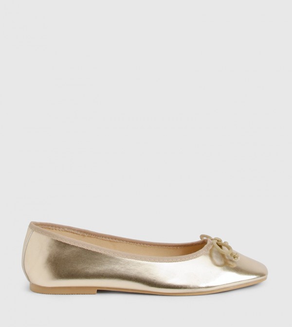 Metallic Bow Detail Ballerinas