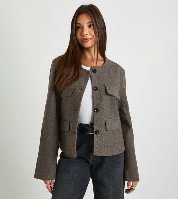 Premium Herringbone Pocket Detail Jacket