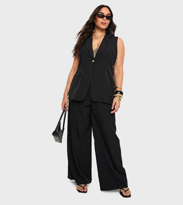 Curve Tailored Elastic Back Tailored Wide Leg Trousers