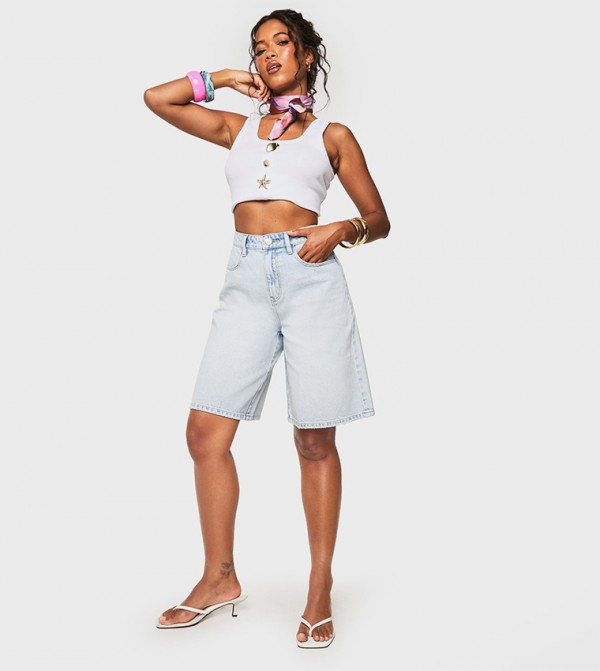 Mid Rise Baggy Fit Denim Shorts