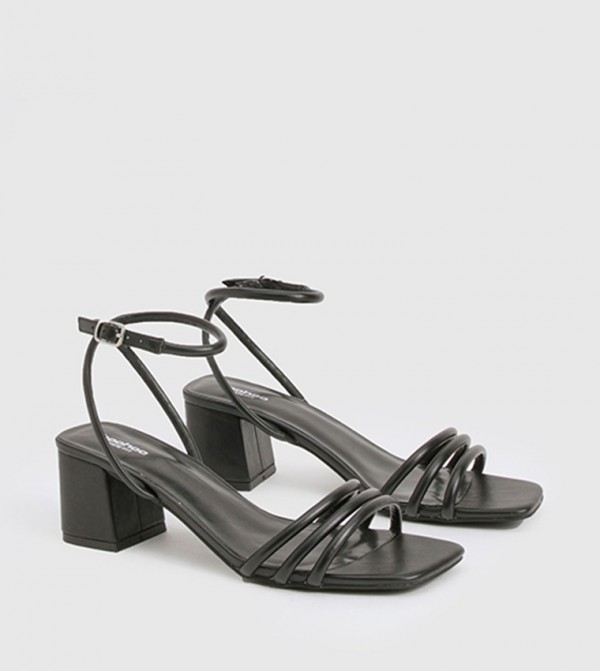 Square Toe Triple Strap Block Heel Sandals