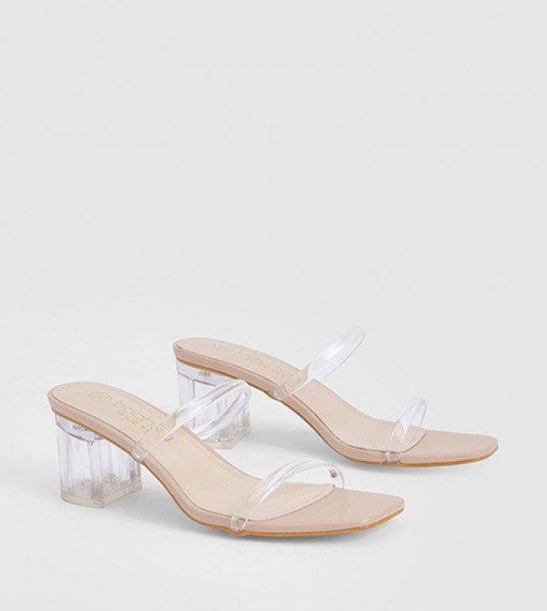 Clear Low Block Heeled Sandals