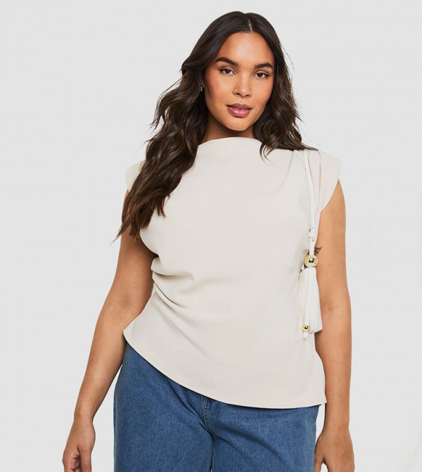 Curve Gathered Shoulder Pad Asymmetric Top