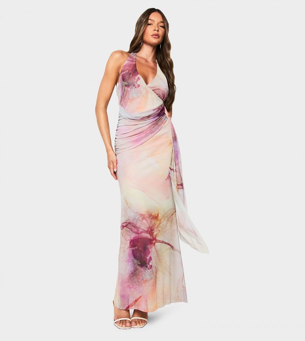 Floral Print Halterneck Maxi Dress
