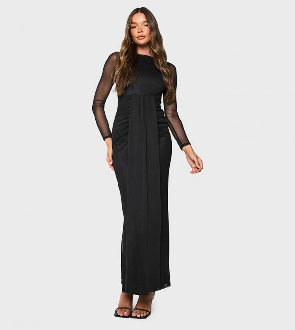 Mesh Drape Detail Maxi Dress