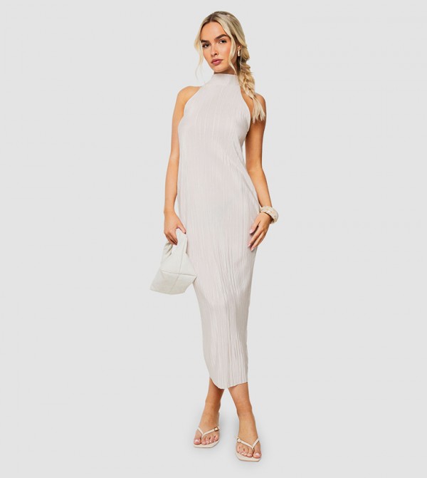 Plisse Halterneck Midi Dress