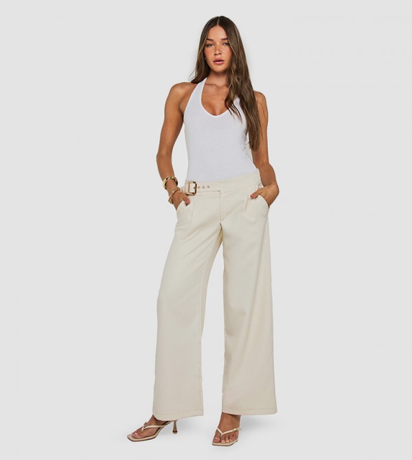 Low Rise Belted Straight Leg Trousers