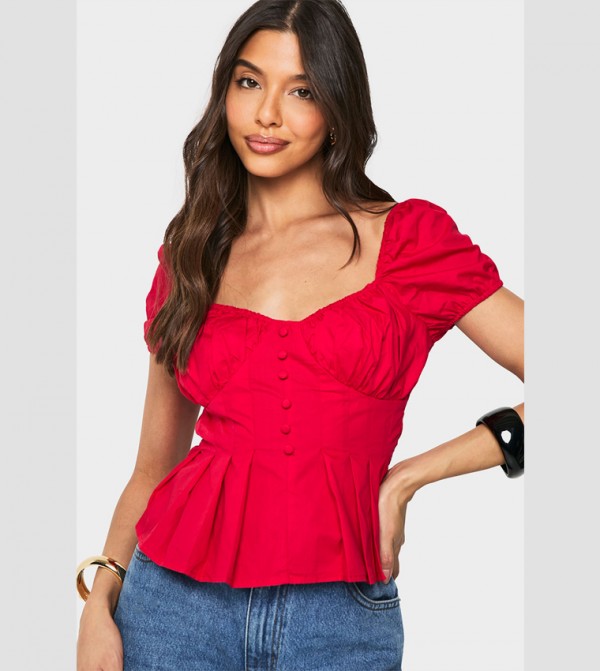 Pleated Sweetheart Neck Top