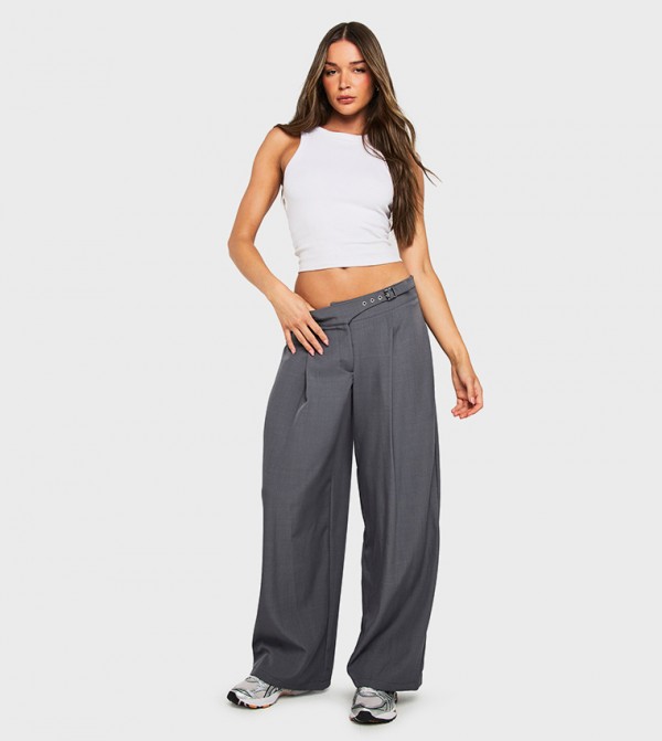 Low Rise Belted Extreme Wide Leg Trousers