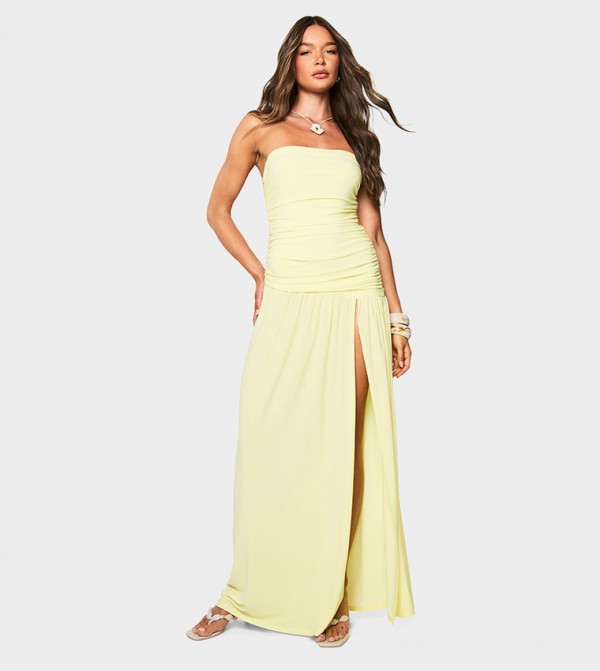 Slinky Ruched Strapless Maxi Dress