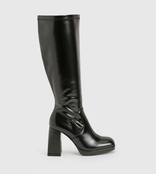 Solid Block Heel Knee High Boots