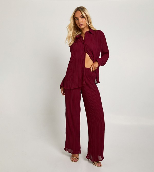 Plisse Wide Leg Trousers