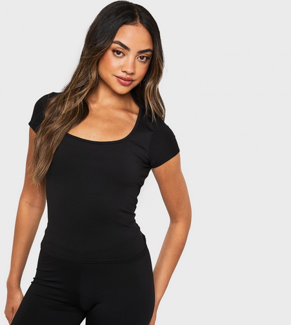 Soft Slinky Square Neck Cap Sleeves Top