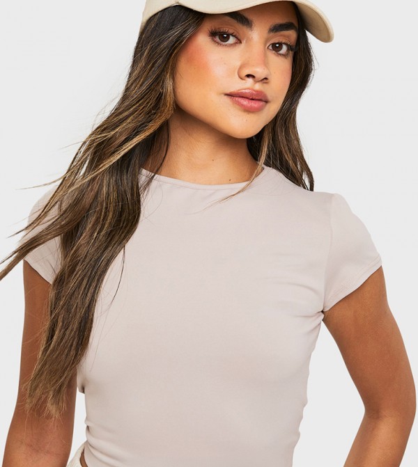 Soft Slinky Cap Sleeves Crew Neck Top