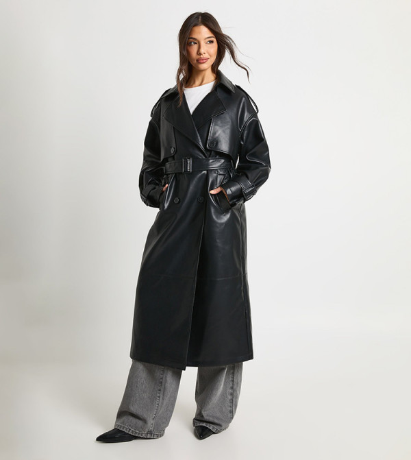 كوت ترنش ماكسي جلد صناعي 