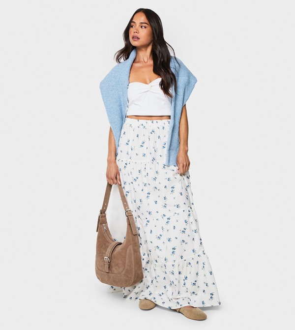 Floral Patterned Tiered Maxi Skirt