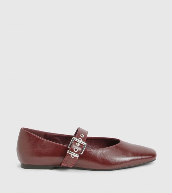 Textured Buckle Detail Mary Janes