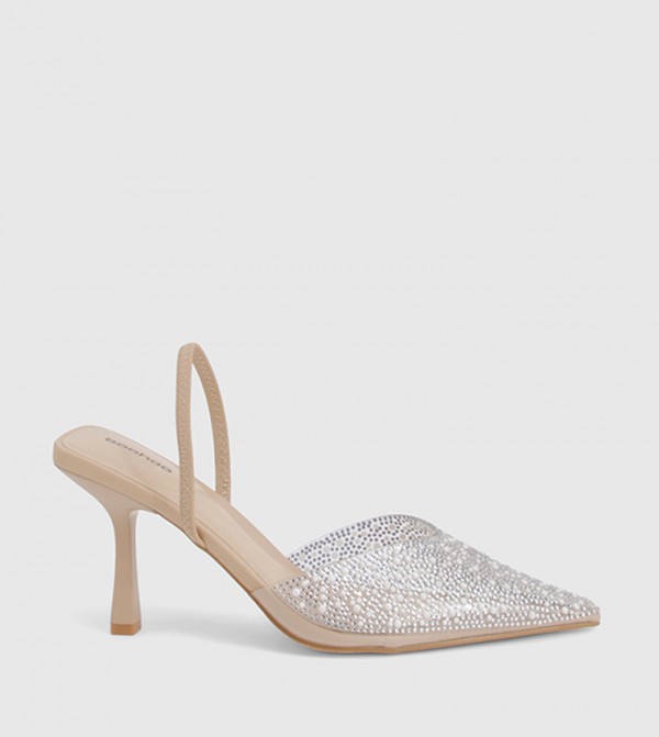 Wide Fit Pearl Embellished Slingback Mule Pumps