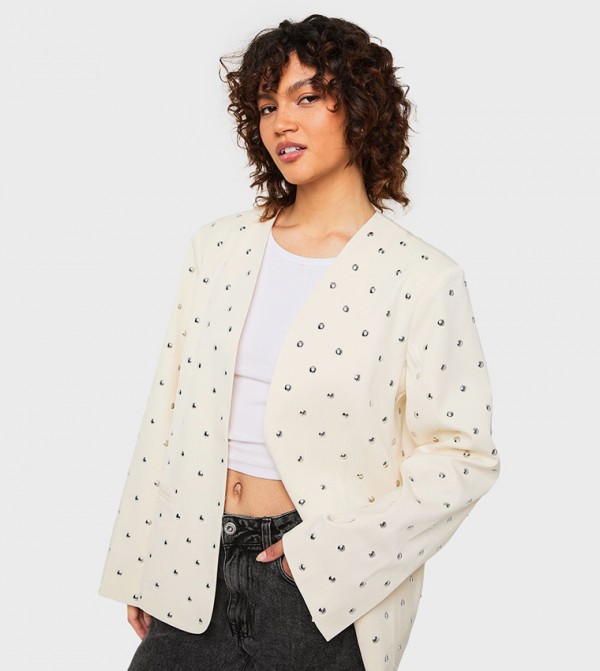 Studded Collarless Oversized Blazer
