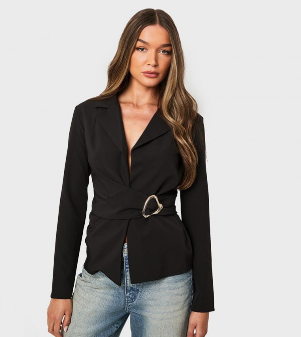 Hardware Trim Ruched Front Blazer