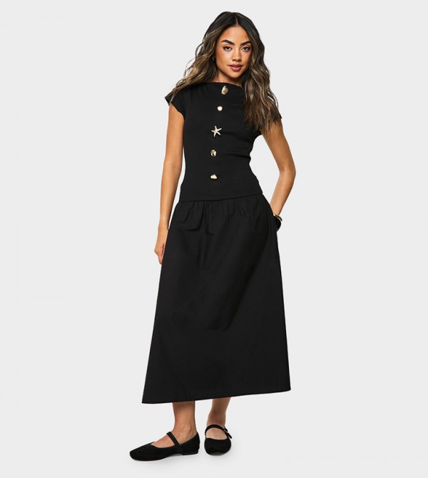 Accessory Detail Short Sleeves Midaxi Dress