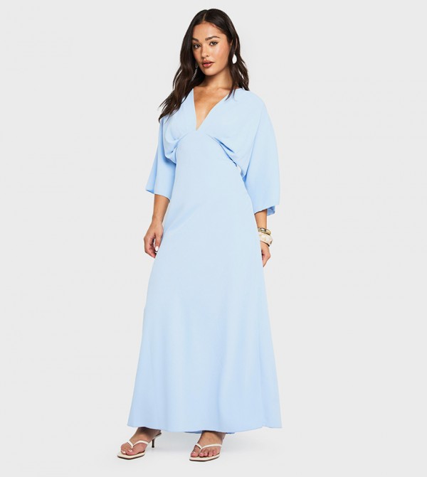 Petite Bias Cut Angel Sleeves Maxi Dress
