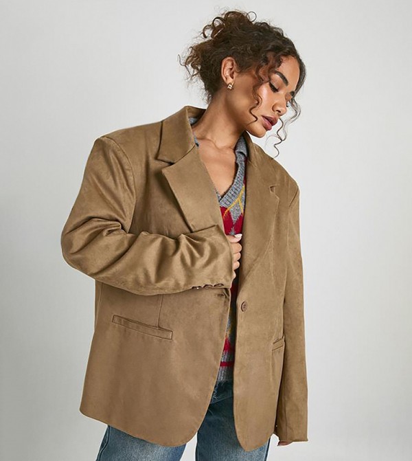 Solid Oversized Faux Suede Blazer
