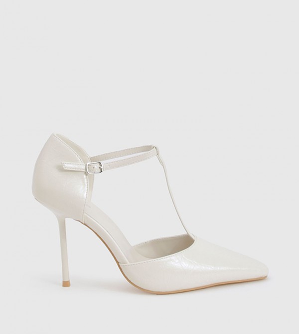 T-Bar Detail Pointed Toe Heel Pumps