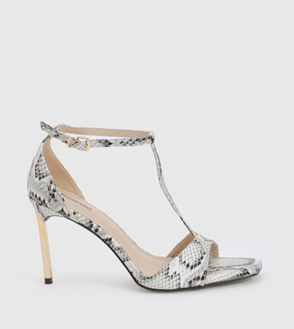 Printed T-Bar Detail 2 Part Heel Sandals