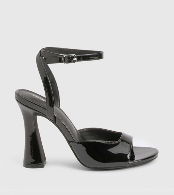 Glossy Peep Toe Flared Heels Sandals