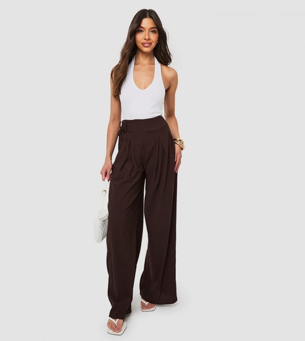 Textured Wrap Front Detail Trousers