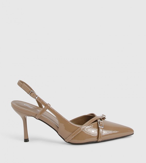 Wide Fit Buckle Crossover Slingback Pumps