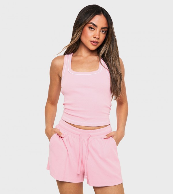 Ribbed Drawstring Waist Flippy Shorts