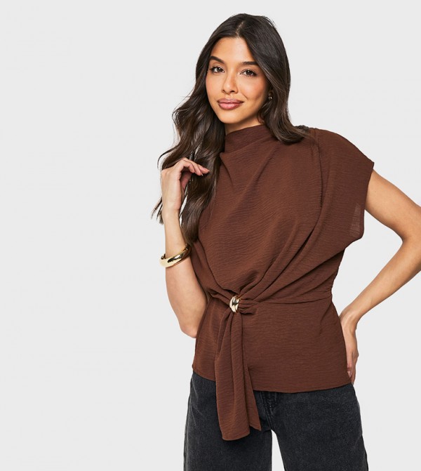 Gold Trim Hammered Knot Front Top
