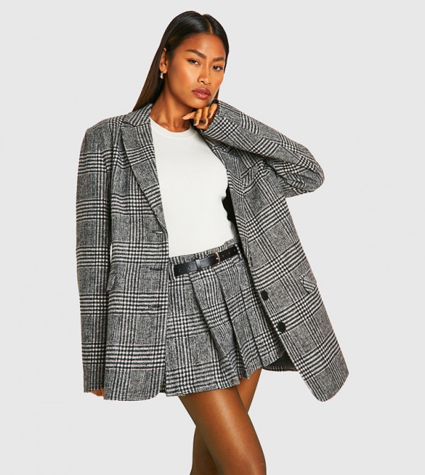 Premium Wool Look Check Oversized Blazer