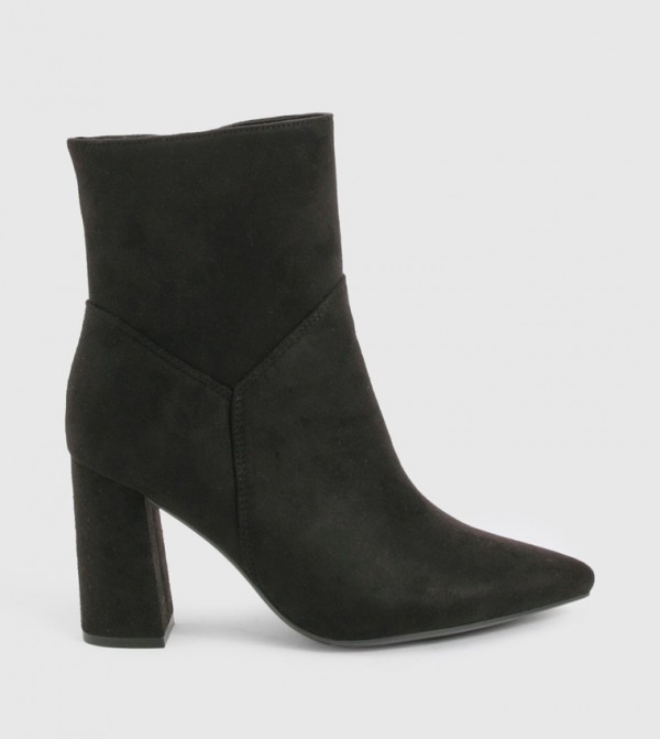 Wide Fit Flared Block Heel Faux Suede Ankle Boots