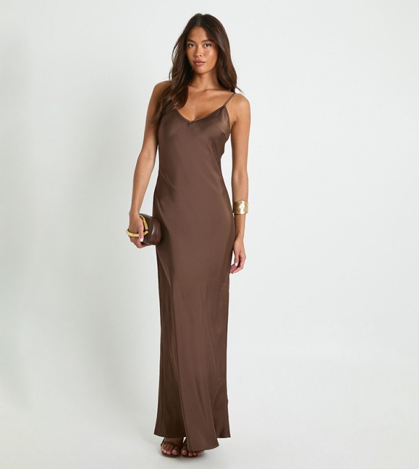 فستان ماكسي ساتان سادة 