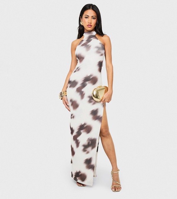Animal Print Halterneck Sleeveless Maxi Dress