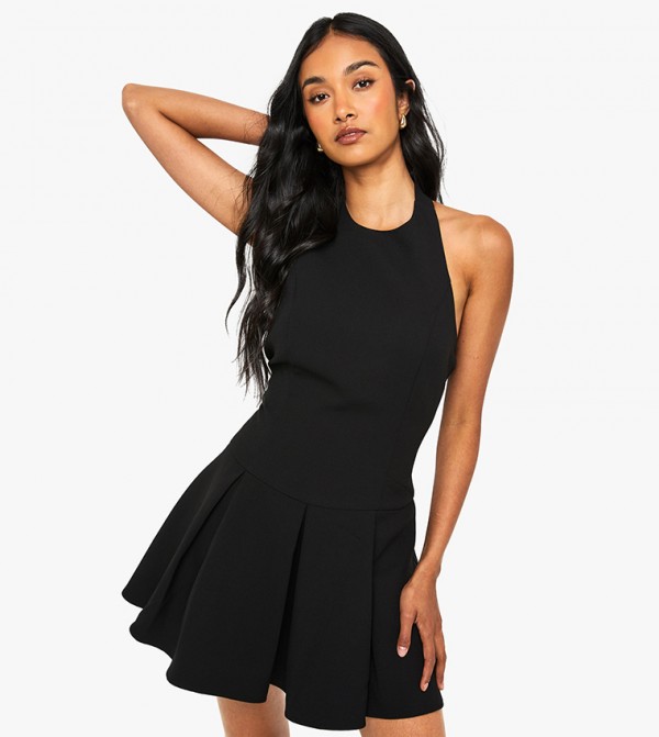 Solid Pleated Sleeveless Mini Dress