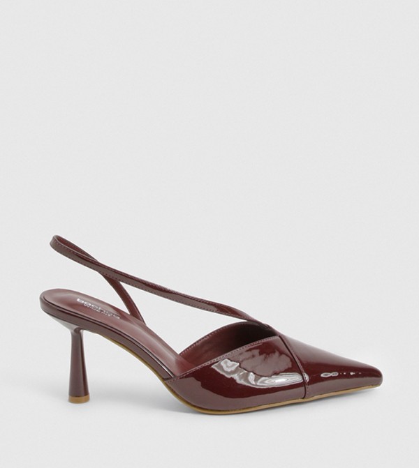 Textured Pointed Toe Slingback Pumps