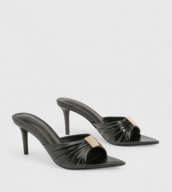 Ruched Strap Gold Heeled Sandals