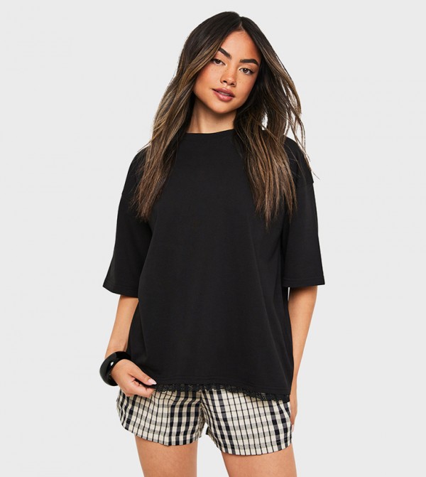 Lace Hem Short Sleeves Oversized T-Shirt