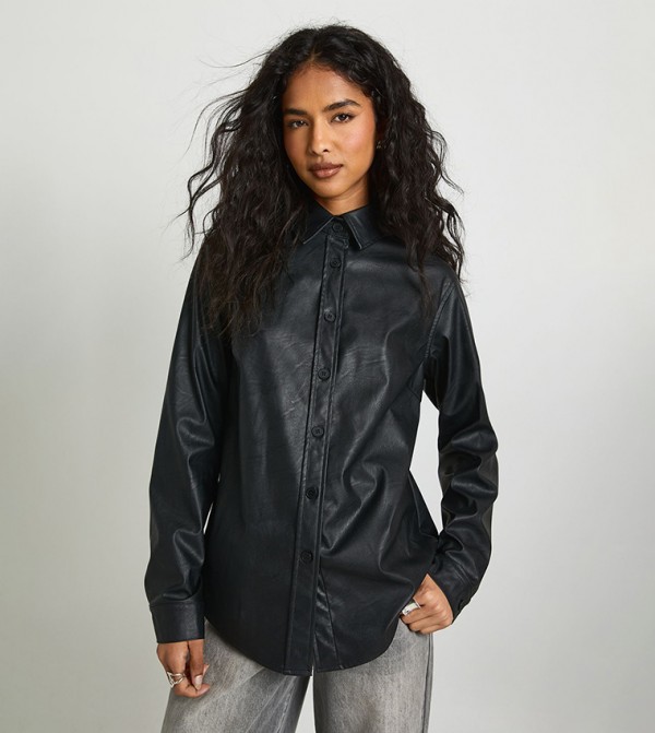 Faux Leather Oversized Shirt
