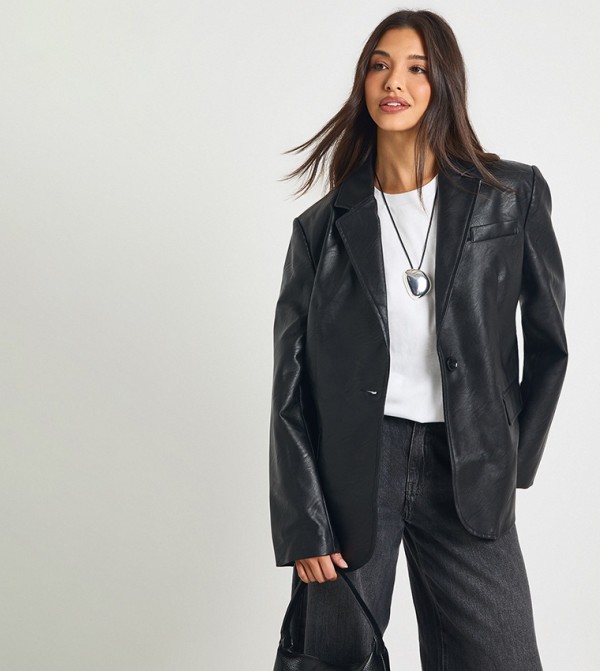 Faux Leather Oversized Blazer